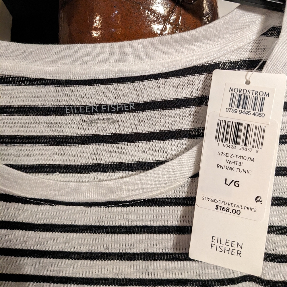 Eileen Fisher short sleeve striped U neck